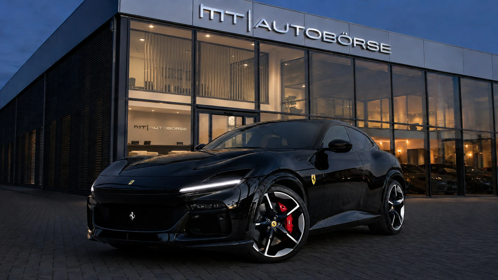 Ferrari Purosangue vor der beleuchteten MT Autobörse